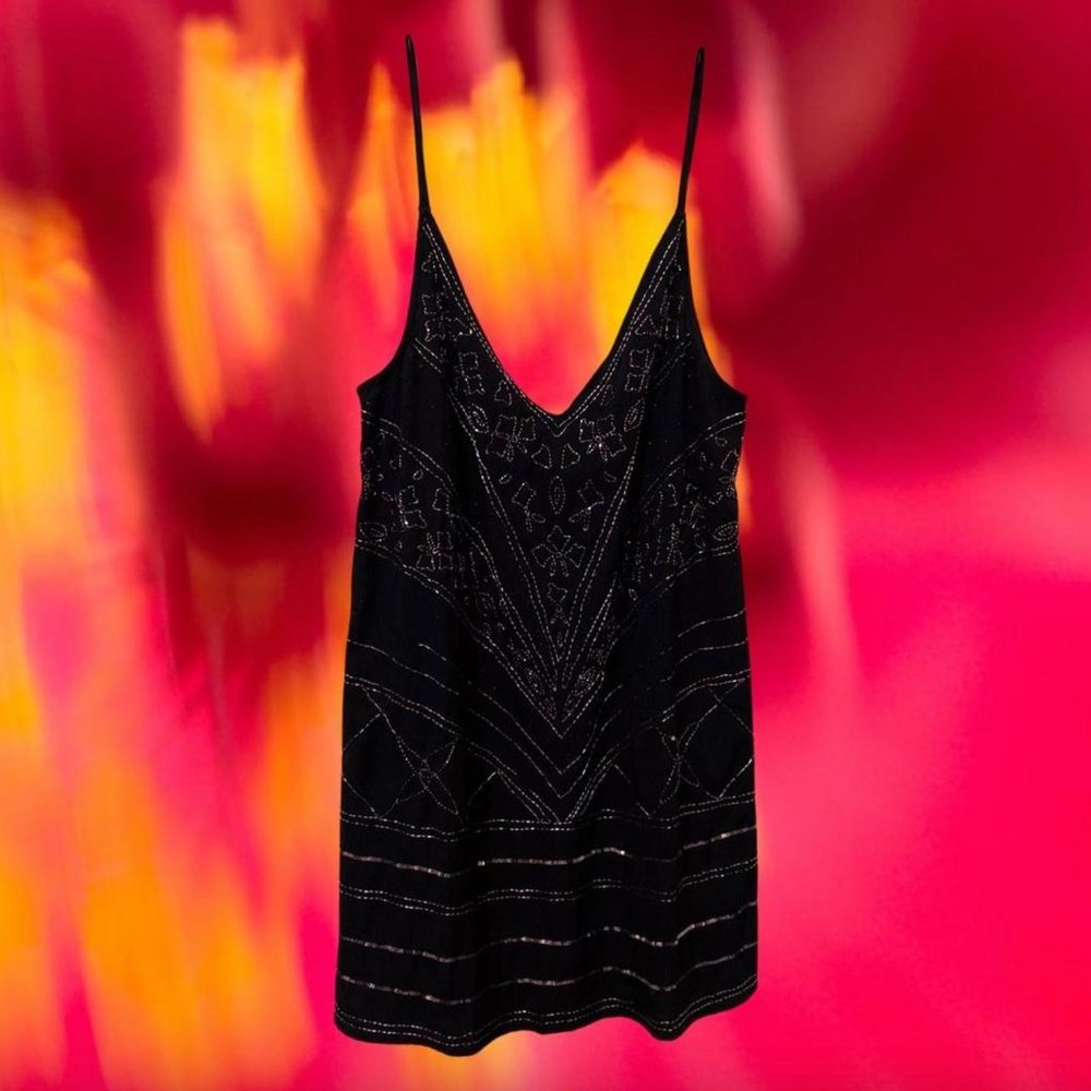 Black Beaded Slip Dress
